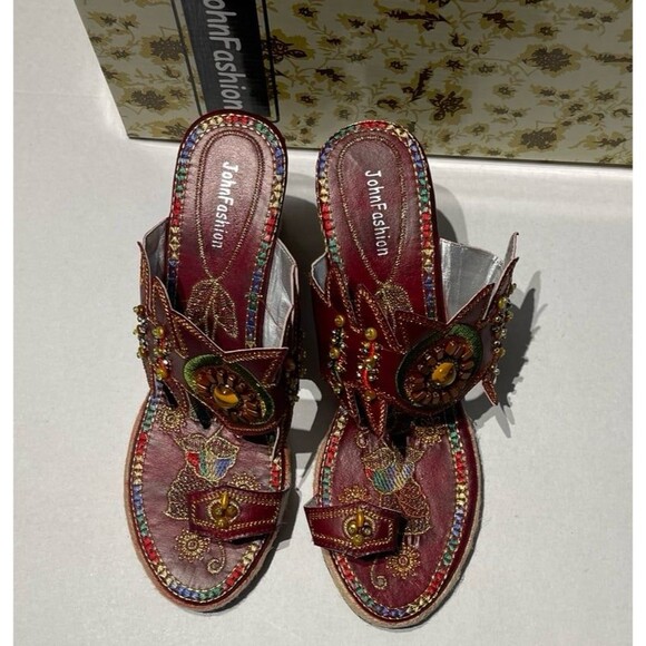John Fashion Wedge Sandals Size 10 New In Box - Picture 10 of 10
